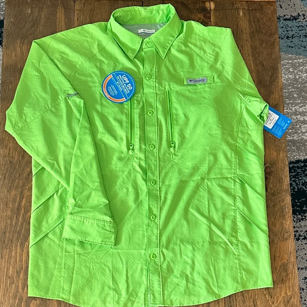Bright green Columbia Button-Up Shirt - Picture 1 of 9